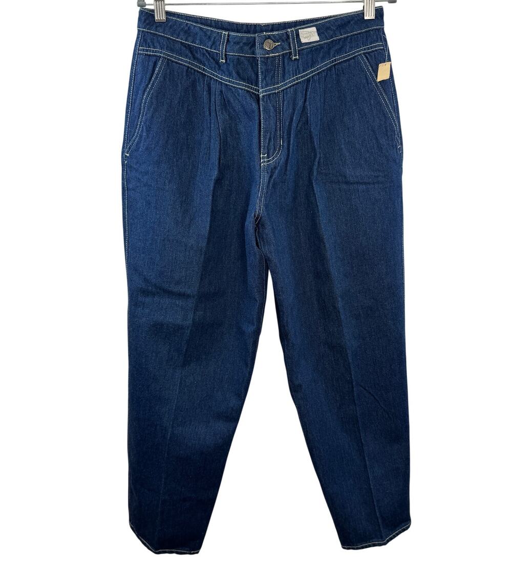 Vintage Sasson Navy Jeans Cotton Denim Pleated High-Rise Tapered Leg Size 18 NEW